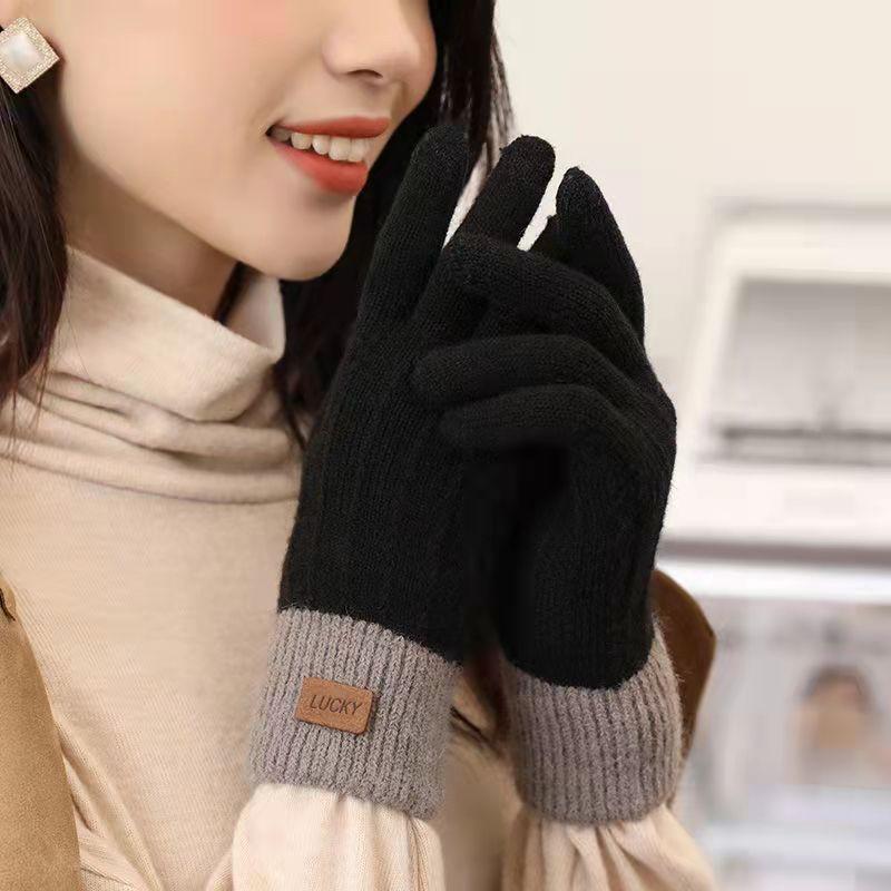 

Перчатки женские зимние милые бархатные утолщенные вязаные шерстяные пятипалые для верховой езды зимние теплые и холодостойкие студенческие One size