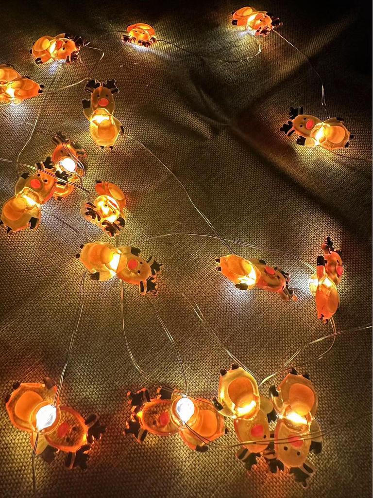 Christmas LED Lights: Santa, Snowman, Reindeer, Black Hat, Candy Cane, Gift Box, Bells with Copper Wire Fasteners