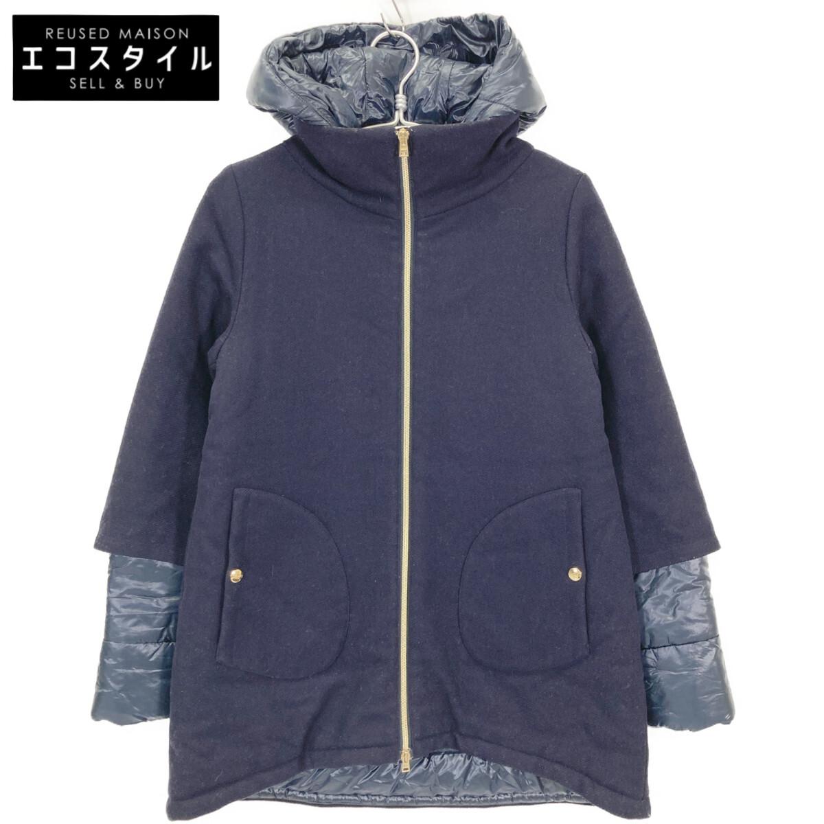 

HERNO GC0015G-39601 Navy wool x nylon different material switching hooded down coat coat 14A NavyUsed