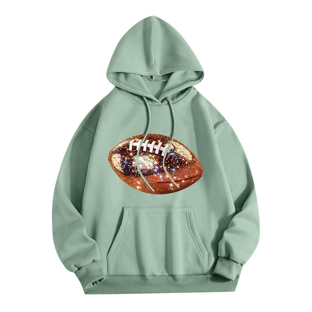 Women's Fashion Lightweight Long Sleeve Pullover With Pockets  Rugby Print Hoodie