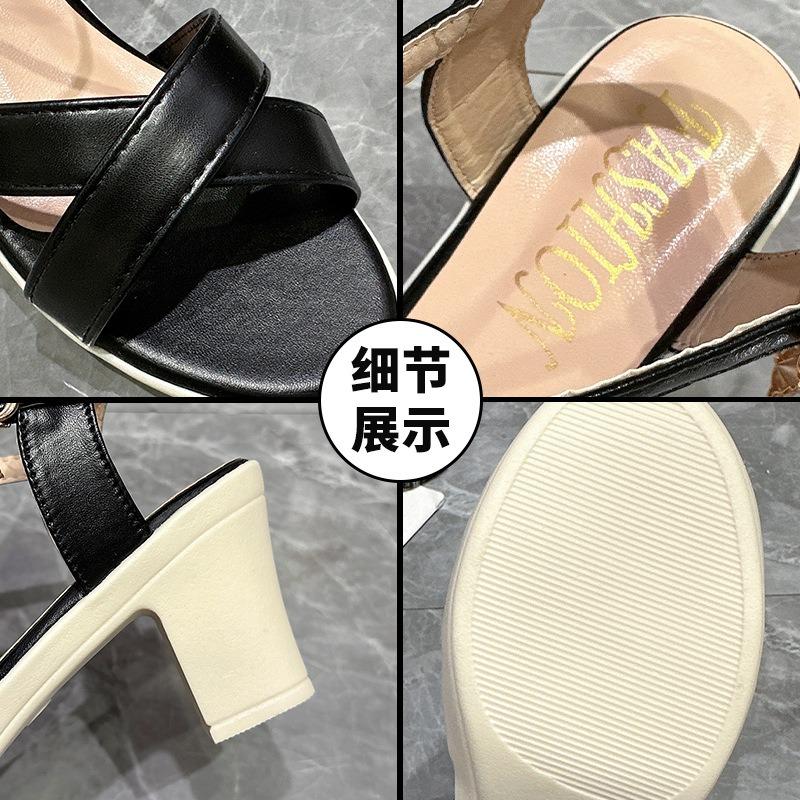 Summer new high heels women's fashion open-toe buckle belt woven thick heel fish mouth sandals women