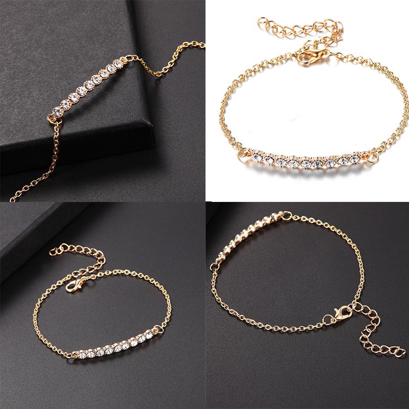 Fashion New Design Womens Classic Rhinestone Gold Plated Chain Bracelets