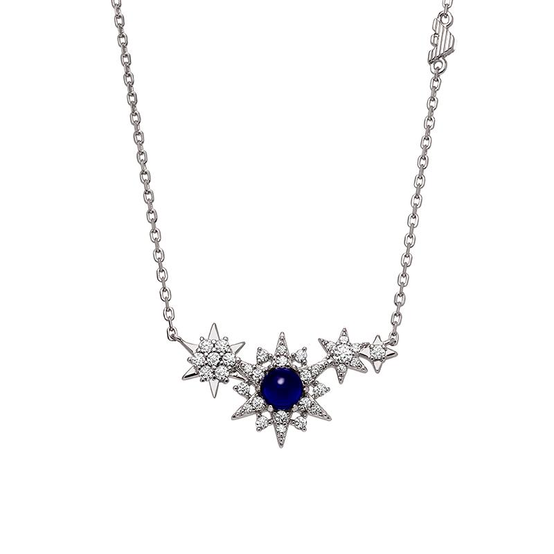Emporio Armani Night Sky Blue Star Moon Series Full Star Inlay 925 Silver Zircon Necklace Women necklace EG3600040 Basic Packaging-Box