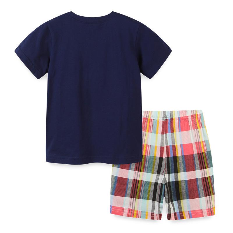 AostaBetty Boys' Summer Cartoon T-Shirt & Shorts Set - European/American Style, Knit Cotton, Short Sleeve, 2-Piece.