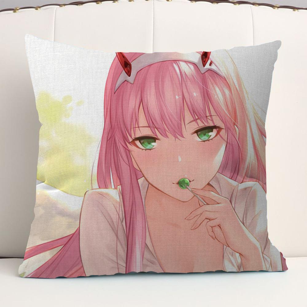 Darling In The FranXX Zero Zero Two Cushion Cover Car Throw Pillow Case For Sofa Car Christmas Gift 40x40cm 45x45cm