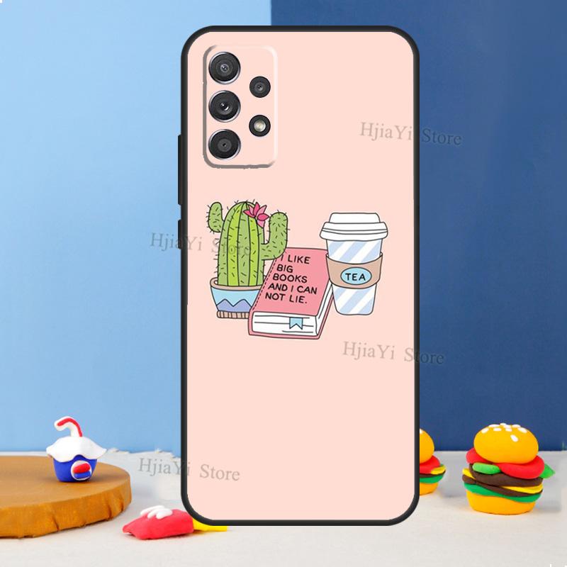 Reading Books Tea Printing Case For Samsung A54 A34 A14 A13 A23 A33 A53 A73 A51 A71 A72 A12 A22 A32 A42 A52 Back Cover
