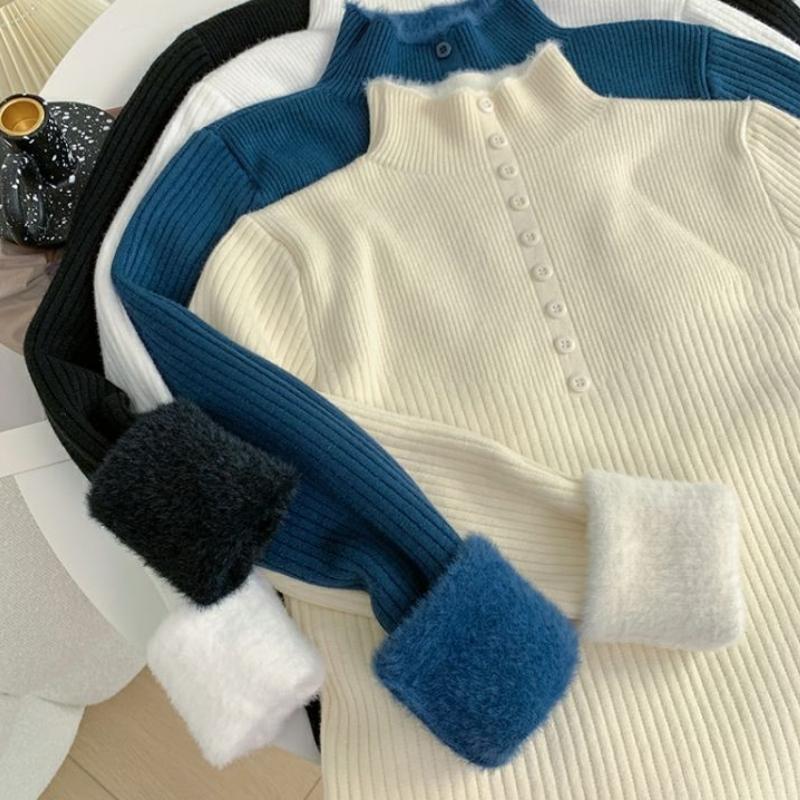 Vintage Einteiler Langarmpullover aus Samt für Damen, Herbst/Winter, neuer eleganter Pullover mit hohem Hals, koreanische Version, samtgepolstertes Unterhemd