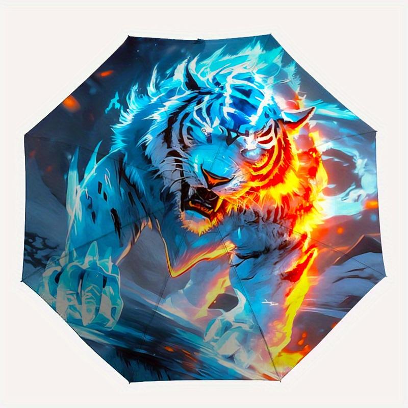 1pc Flaming Ice Tiger Pattern Automatic Umbrella is Fashionable and Good-Looking,  Suitable for Travel and Daily UseA104