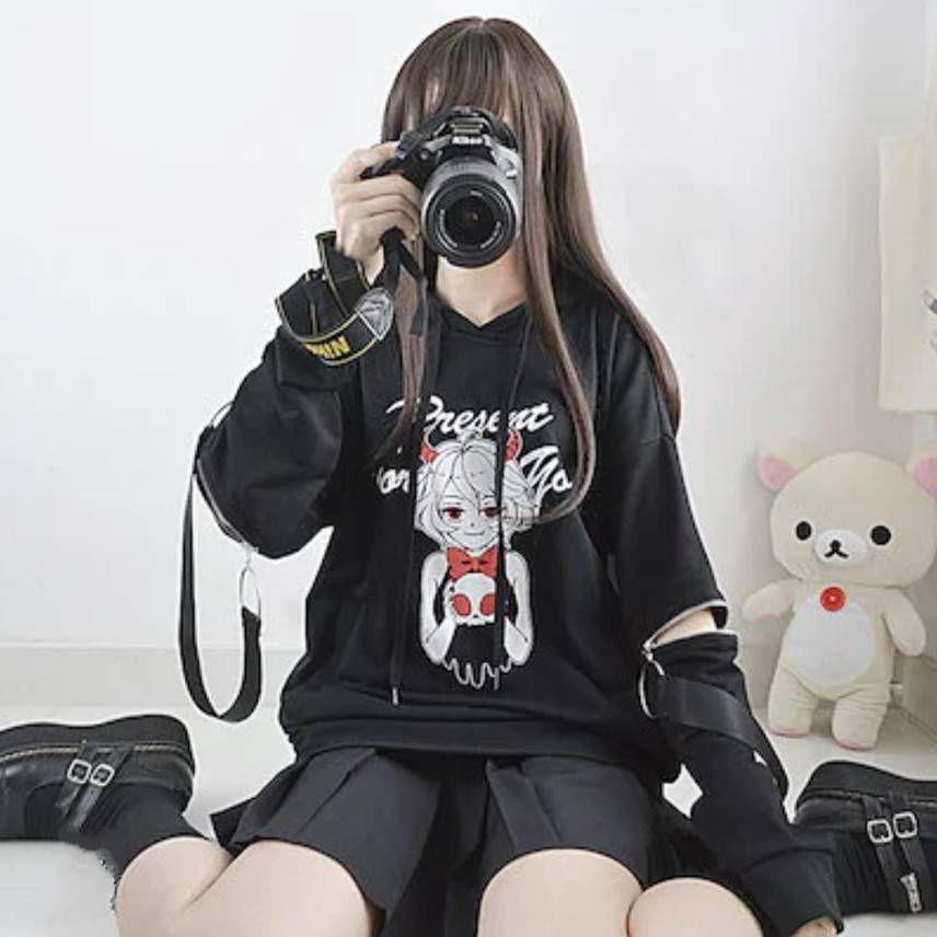 

[USED] catwish Landmine Style Angel and Devil Hoodie, Sick, Sleeve Zip, Oversized
