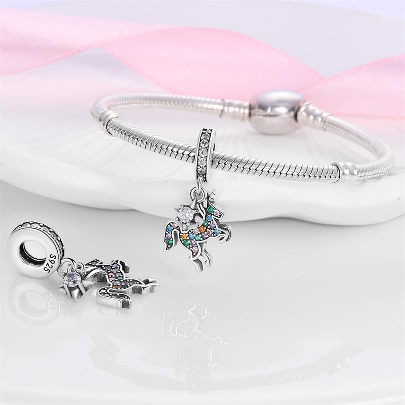 Original Charms Copper Dreamy Colorful Zircon Horse Pendant Beads Fit Bracelet Women Jewelry Making Diy Gift