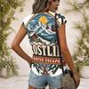 Women Plus Size V Neck Wide Short Sleeve Landscape Text Printed T Shirt