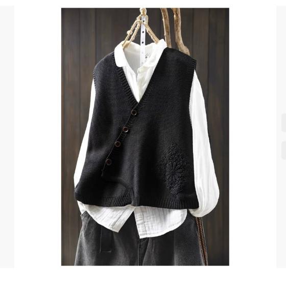Lace Applique V Neck Cotton Knit Vest Womens Loose Fit Layering Cardigan Autumn Winter Fashion Oversized Sleeveless Top