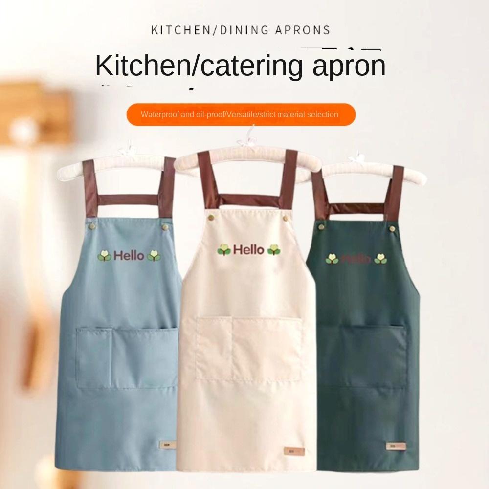 Oil-proof Kitchen Aprons Large Pocket Cooking Aprons New Working Clothes