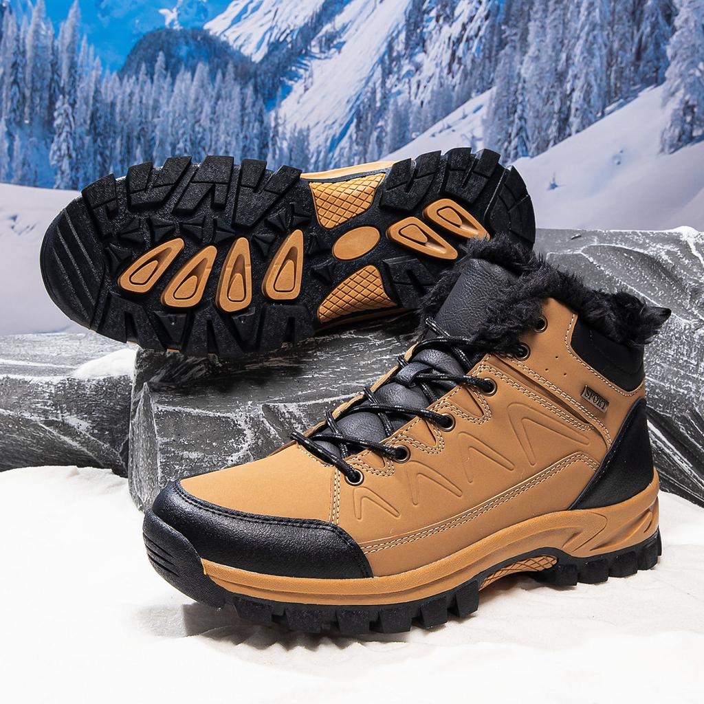 Winter Hiking And Leisure Hiking Shoes For Men Comfort Plus Velvet High-Top Men's Snow Boots Non-Slip Inside Height Increase
