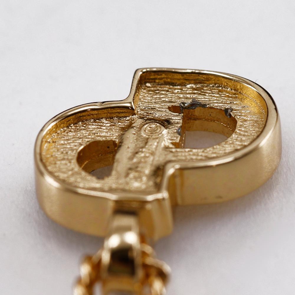 Dior CD Logo Necklace Plated Gold/Rhinestone 7.2g Women Used