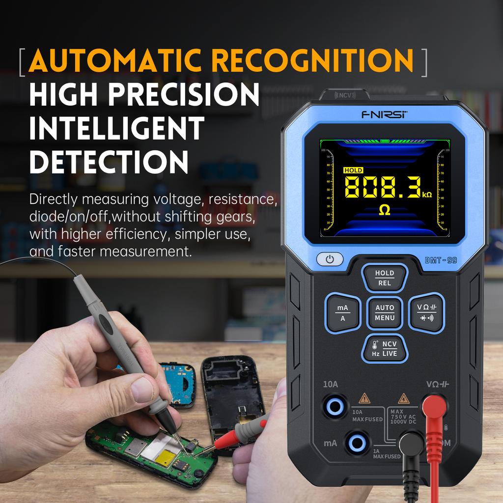 Professional Digital Multimeter Smart Professional Tester 1000V 10A True RMS Auto Range AC DC Ohm Hz Capacitance with 2.4IN Digital Display 9999 Count