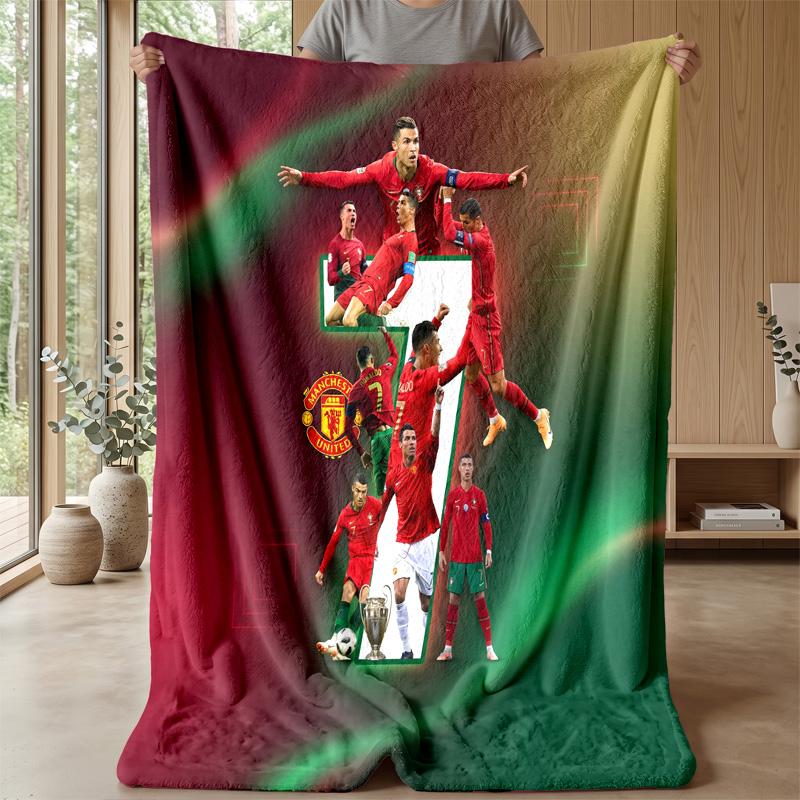 Portugal Football Printed Flannel Blanket Skin Friendly Warm Decorative Throw for Indoor Couch Bed Daily Use