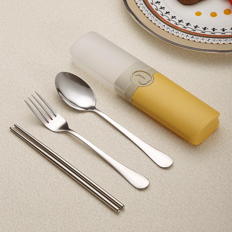 Portable Stainless Steel Korean Cutlery Set: Spoon, Fork & Chopsticks for Students, Kids, Business, or Camping.