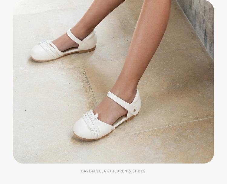 David Bella Girls' Leather Shoes Summer New Children's Sandals White Princess Wind Large Children's Anti slip Shoes