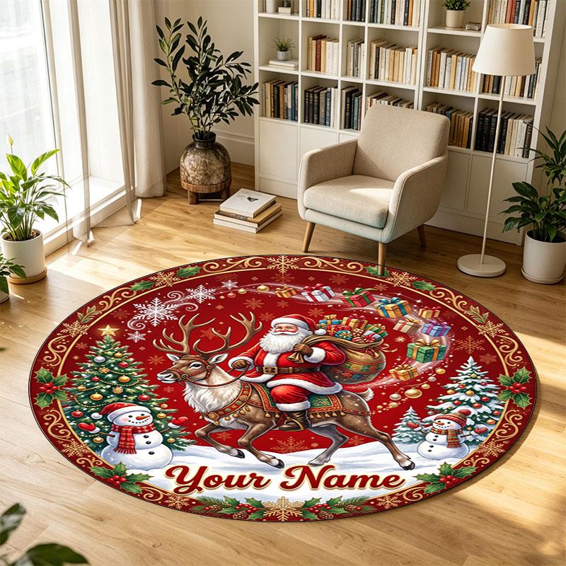 Christmas (86) Theme Circular Crystal Velvet Carpet Customized Name & Text Round Soft Floor Rug For Living Room Bedroom Decor