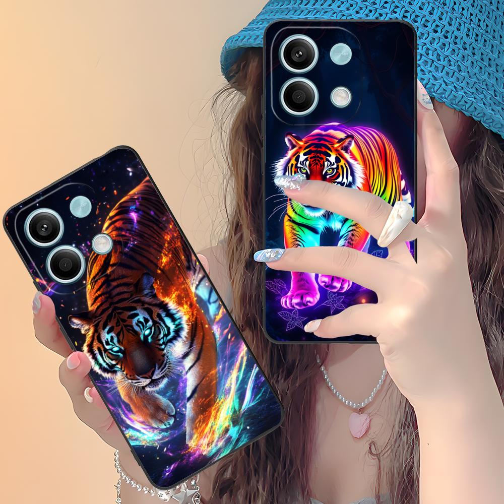Tiger Neon Mobile Cell Phone Case for Xiaomi Redmi Note 14 13 12 11 S Pro Plus 4G 5G Colorful Printing Cover Pretty Cover Luxury