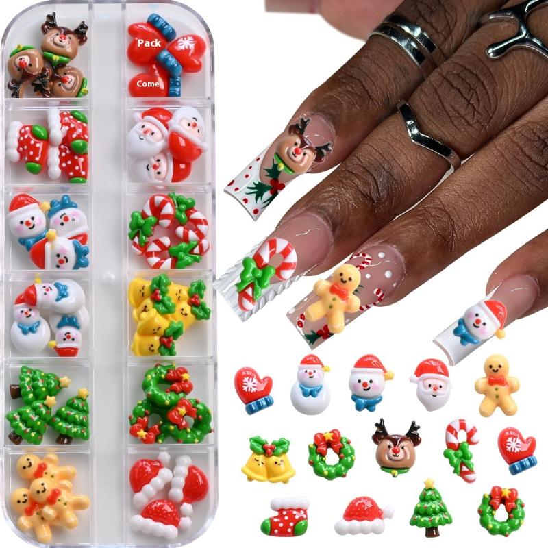 12 Kratek 36/60 Sztuk Kawaii Mini Bałwan Choinka Charmsy do Paznokci 3D Renifer Święty Mikołaj Rhinestonesy do Paznokci Żywiczne Boże Narodzenie Klejnoty do Paznokci