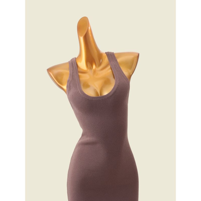 Gyaru Deep U Collar Knitted Long Dress Foreign Trade Original Order Rib Slim Fit Sheath Sleeveless Temperament Vest Dress