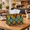 1pc Boho Kilim Geometric Tissue Holder - Teal And Mustard Tribal Napkin Storage Container, Ideal for Rolls, Facial Tissues, Or Single Sheets, Versatil