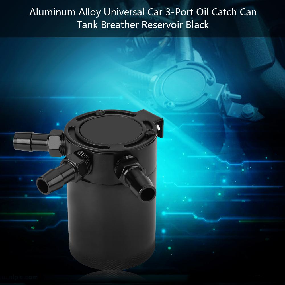 Aluminum Alloy Universal Car 3 Port Oil Catch Can Tank Breather Reservoir Black