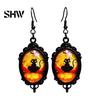 Versatile Dark Style Daily Wear Accessories 1 Pair Halloween Gothic Black Cat Earrings for Women, Vintage Jewelry with Skull Bat Patterns Punk Dangle