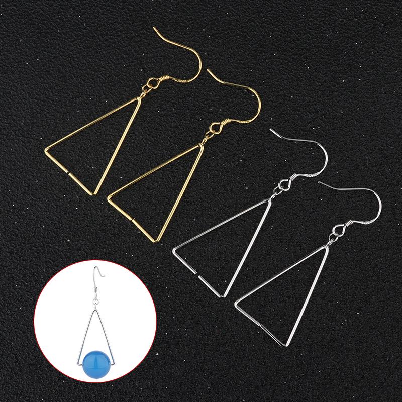 Tingxiang S925 Sterling Silver Triangle Bead Earring Hooks - Women s Simple Empty Settings Jewelry Small Triangle Empty Setting