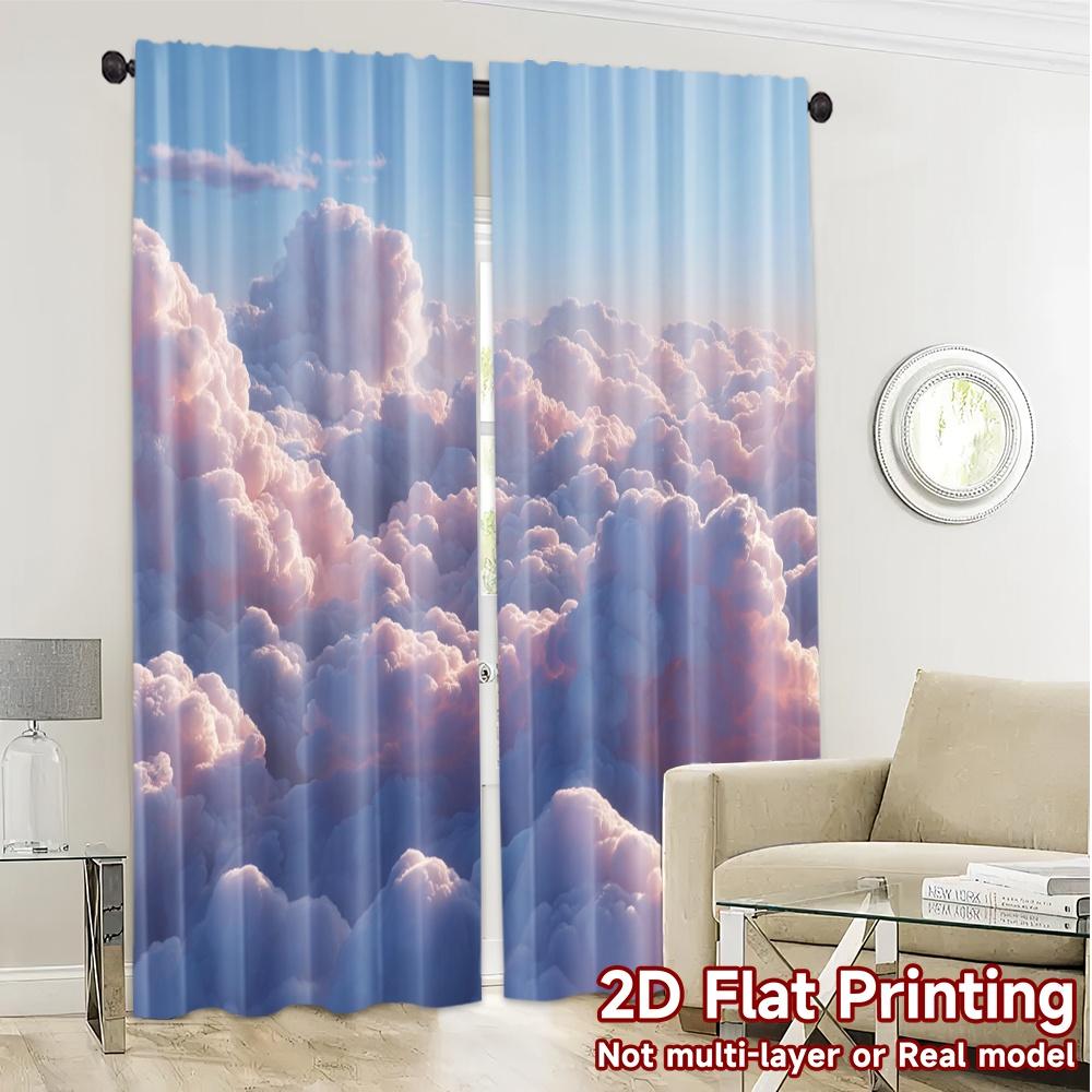 2pcs, 2D FLAT PRINTING Curtains (Without Rod) Cloudscape Harmony Popular Window Curtain Versatile Polyester Fabric Curtains