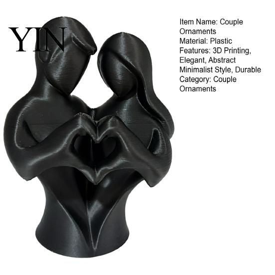 Easy Care Love Ornament 3D Printed Couple Heart Statue, Abstract Minimalist Lovers Embrace Figurine, Romantic Desktop Smooth Curved Lines Art
