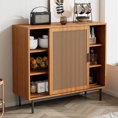 Kitchen Cabinet Sideboard 2 Sliding Doors Adjustable Shelf Buffet Cabinet 100x37x90cm Living Room Dining Room Storage Country Style Side Cabinet