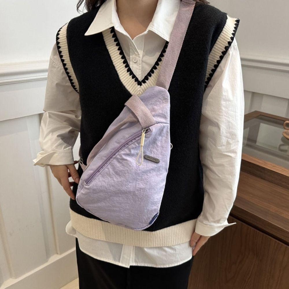 Zipper Pocket Chest Bag Men Retro Messenger Bag Fashion Cloth Shoulder Bag  Leisure