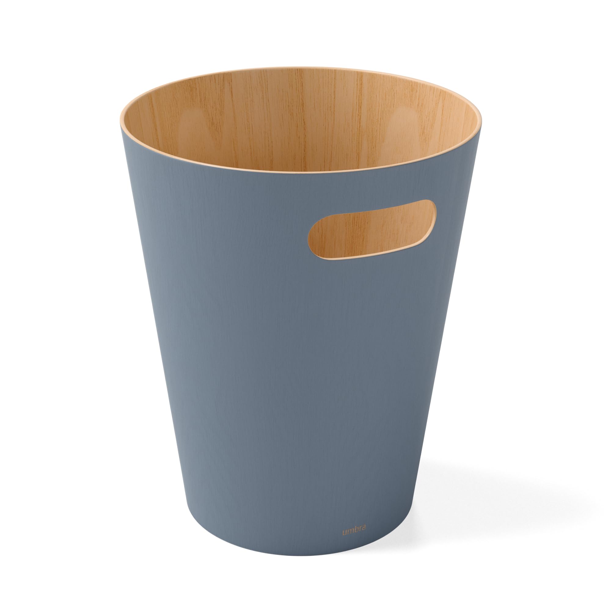 

Official Umbra Woodrow Slate Natural Dustbin Can, Blue, 7.5L, Wood, Round, Lidless,