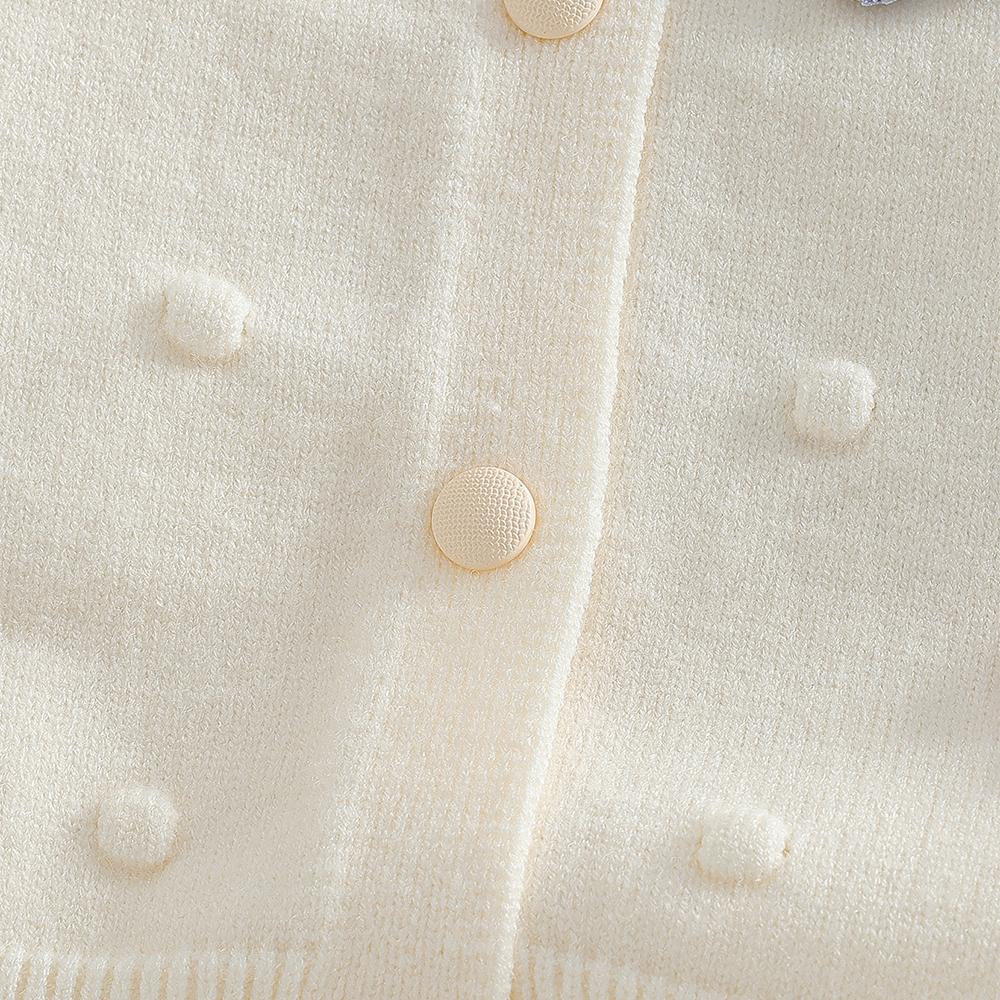 Girls' Beige Knitted Cardigan 2-8 Years Soft Sweater Coat with Colorful Flowers Fashion Toddler Girl Autumn Winter Top