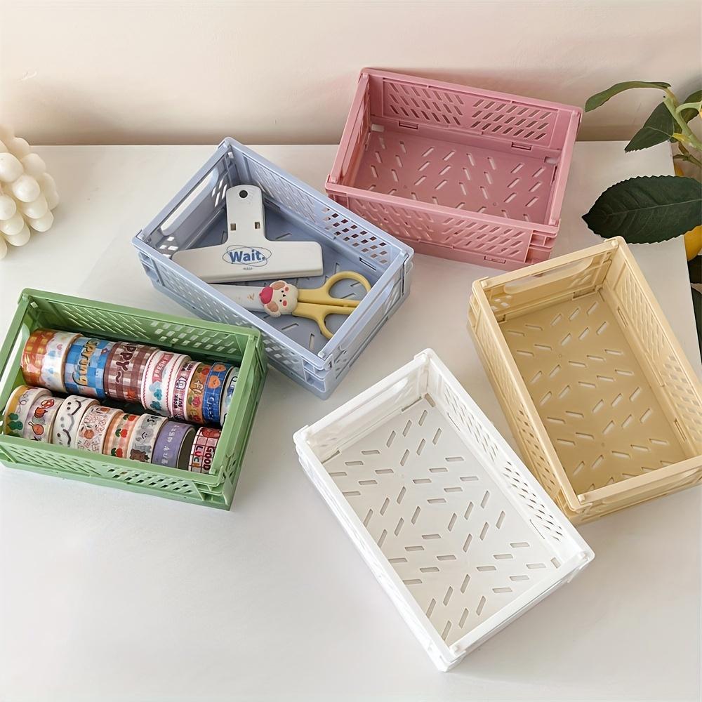 

Set of 5 Foldable Plastic Storage Boxes, Desktop Organizer Bins, Stationery Tape Storage Containers, Small Tool Baskets, Shelf Baskets