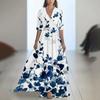 Floral Print V-Neck Midi Dress with Belt, Elegant Boho Style Women's Dress
