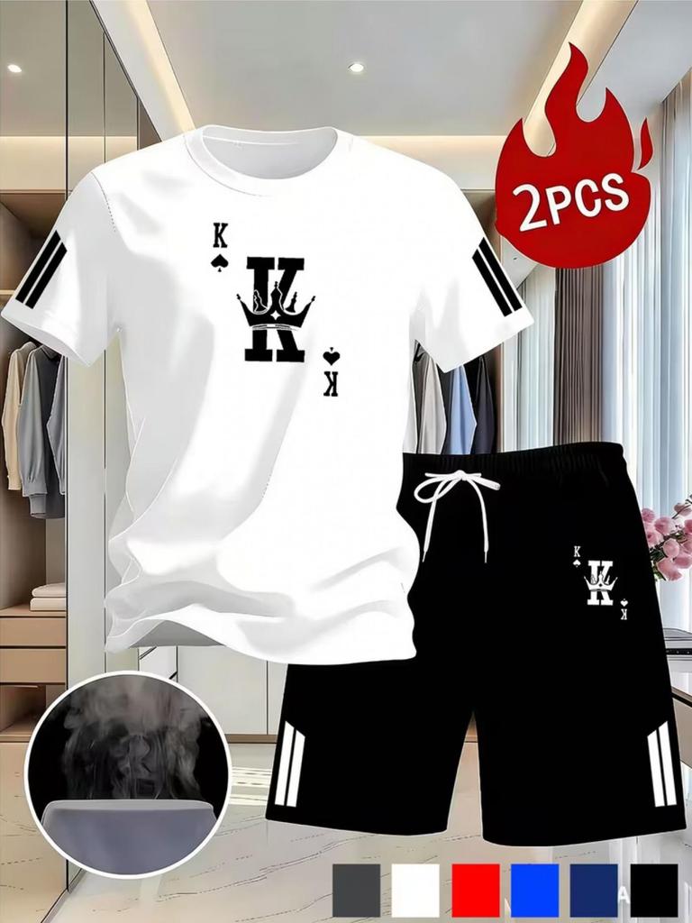 Herren Sommer Netz Poker Karten Druck T-Shirt & Shorts Set