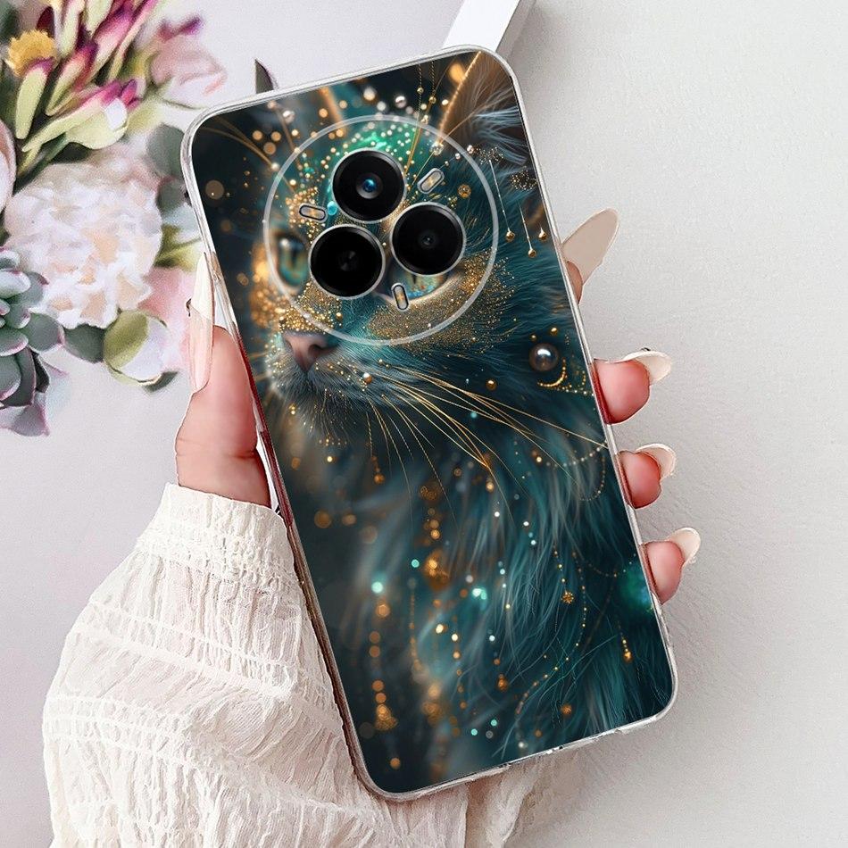 For Realme 14 Pro 14Pro+ Elegant Floral Cat Printed Phone Case For Realme 14 Pro Plus 14Pro 5G Soft Silicone TPU Cases