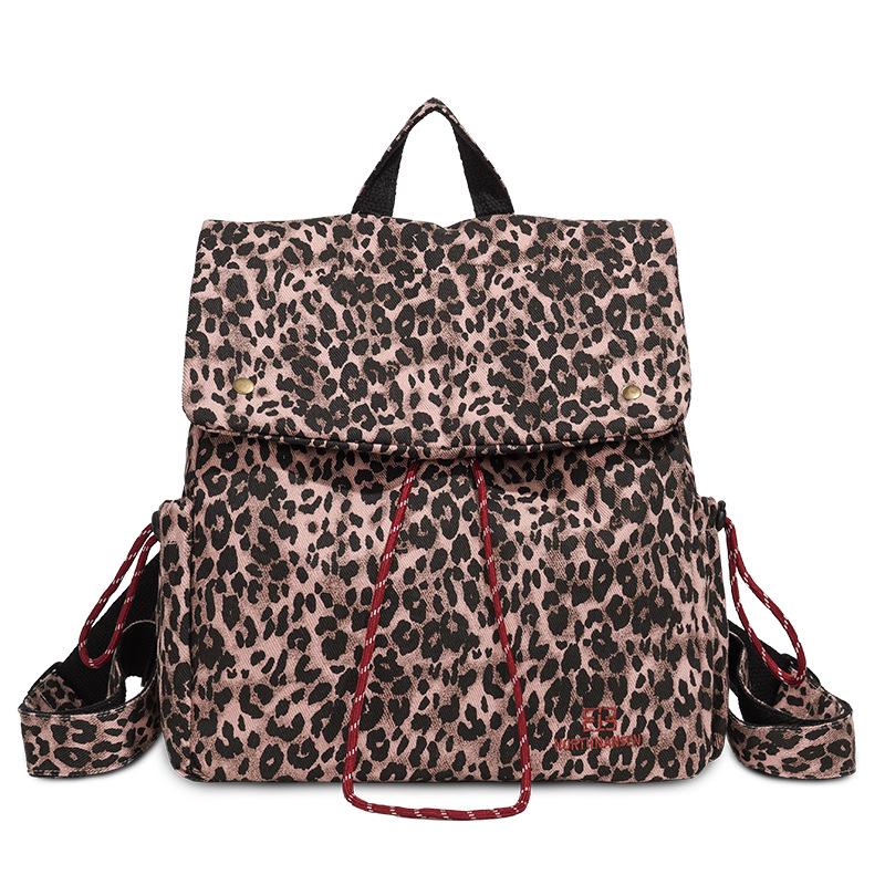 Модный ретро-рюкзак из парусины с леопардовым принтом 2025 года — вместительный и универсальный. розовый/леопардовый