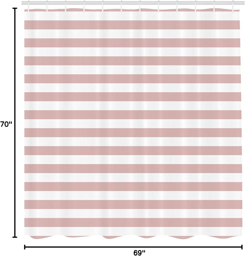 Pink White Striped Shower Curtain Modern Minimalist Design Bathroom Decor Waterproof Fabric Gender Neutral Style Home 150X210