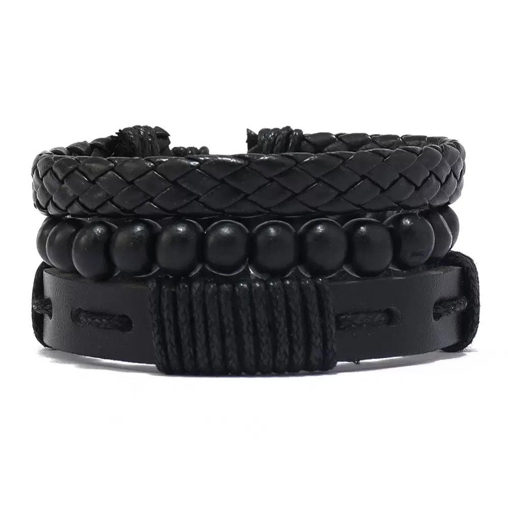 Vintage Beaded Multi-Leather Bracelet Men'S Personality Weaving Student Jewelry Adjusting Leather Bracelet