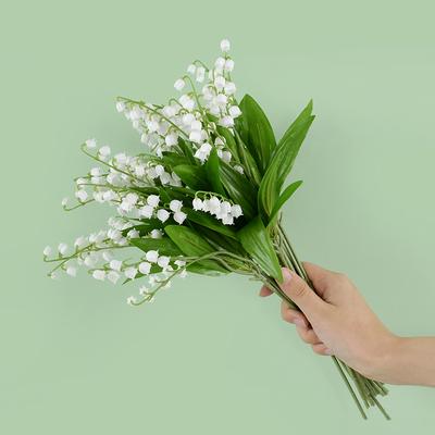 6pcs White Bellflower Artificial Lily Valley Orchid Flower For Home Garden Decoration Wedding Party Bride Bouquet Fake Plant