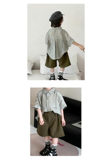 2026 Summer Striped Short-Sleeve Boys' Casual Loose Lapel Shirt Jacket