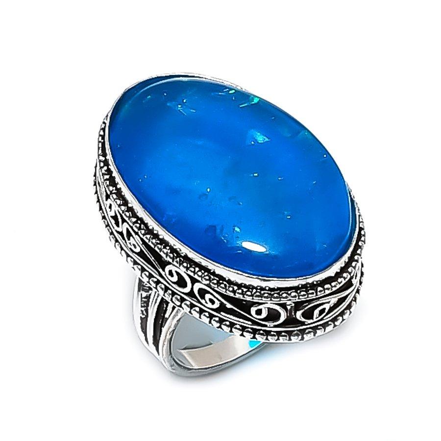 Natural Blue Triplet Opal Gemstone 925 Sterling Silver Jewelry Ring Size 9 ETC-14125