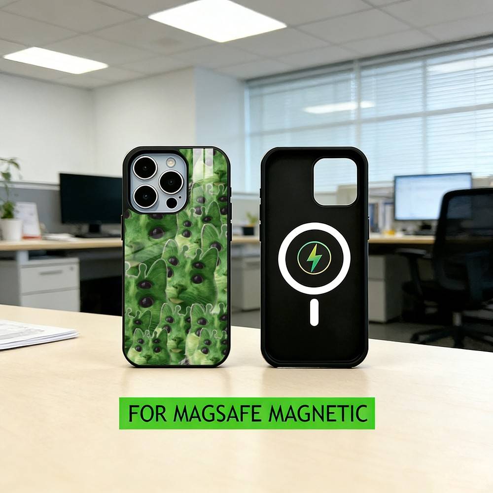 

A-alien cat Green Phone Case For iPhone17,16,15,14,13,12,11 Plus,Pro Magnetic with Magsafe Wireless Charging iPhone14PROMAX