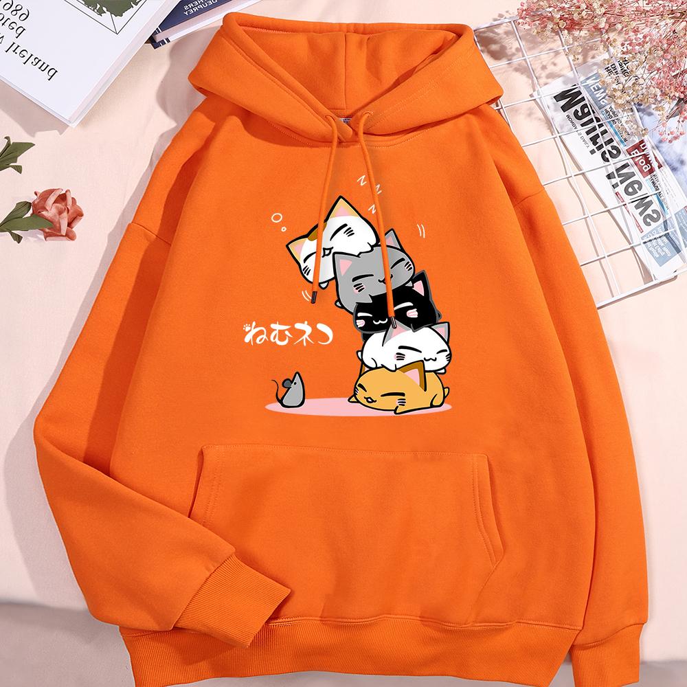 Cute Stacked Cats Sleeping Don'T See The Mouse Hoody Men Women Fashion Crewneck Clothing Cute Hoodies Loose Sweatshirt