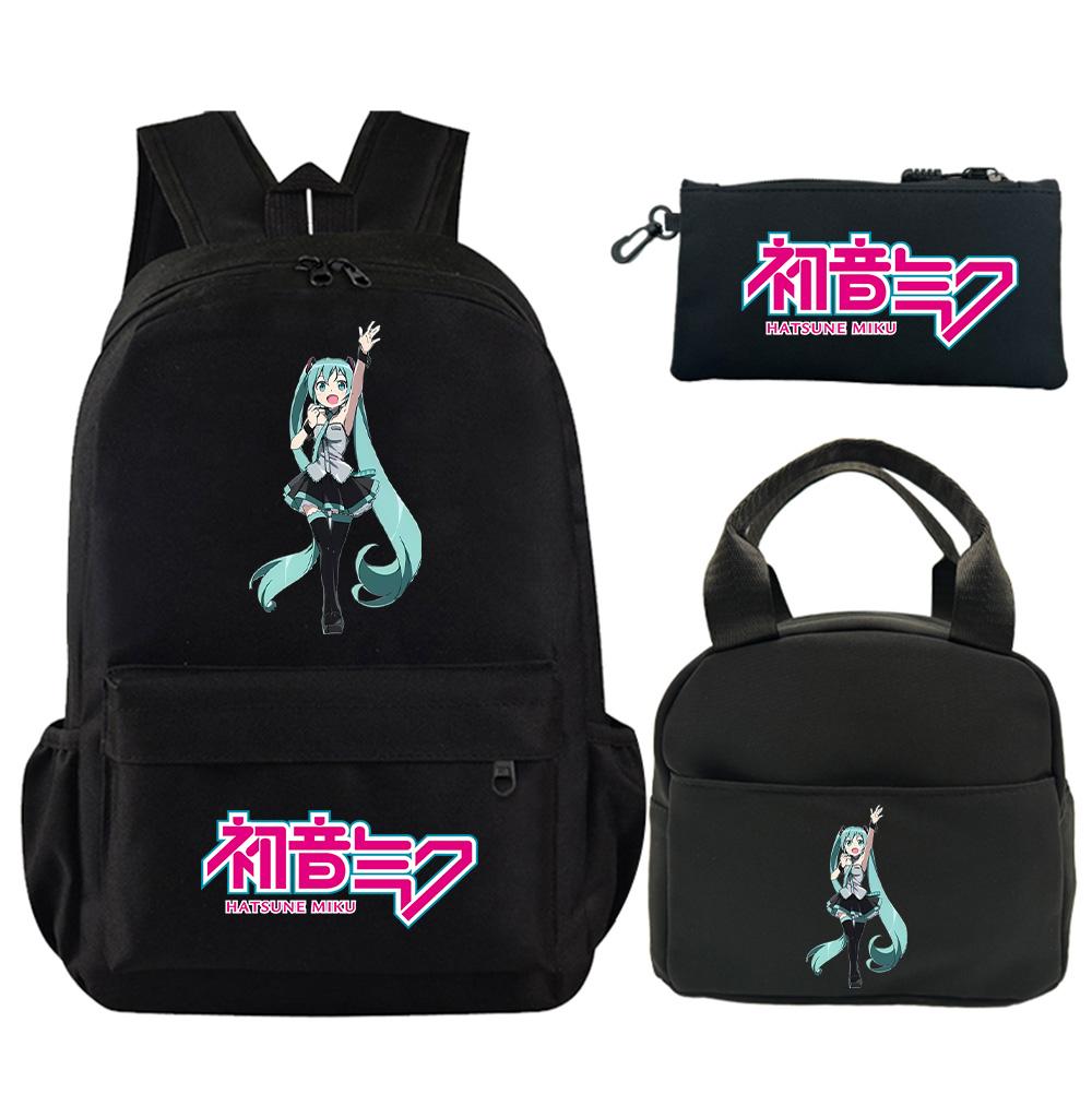 3Pcs/set Anime Hatsune Miku Printed Backpack with Shoulder Bag Pencil Case for Teenager Student Boy Girl Schoolbag Large Capacity Waterproof Bookbag